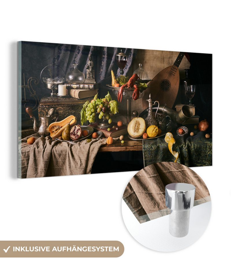 MuchoWow Acrylglasbild Stilleben - Essen - Tisch, Inkl. Aufhängung, Dekorative Bild für Küche & Wohnzimmer auf Glas, 40x20 cm von MuchoWow