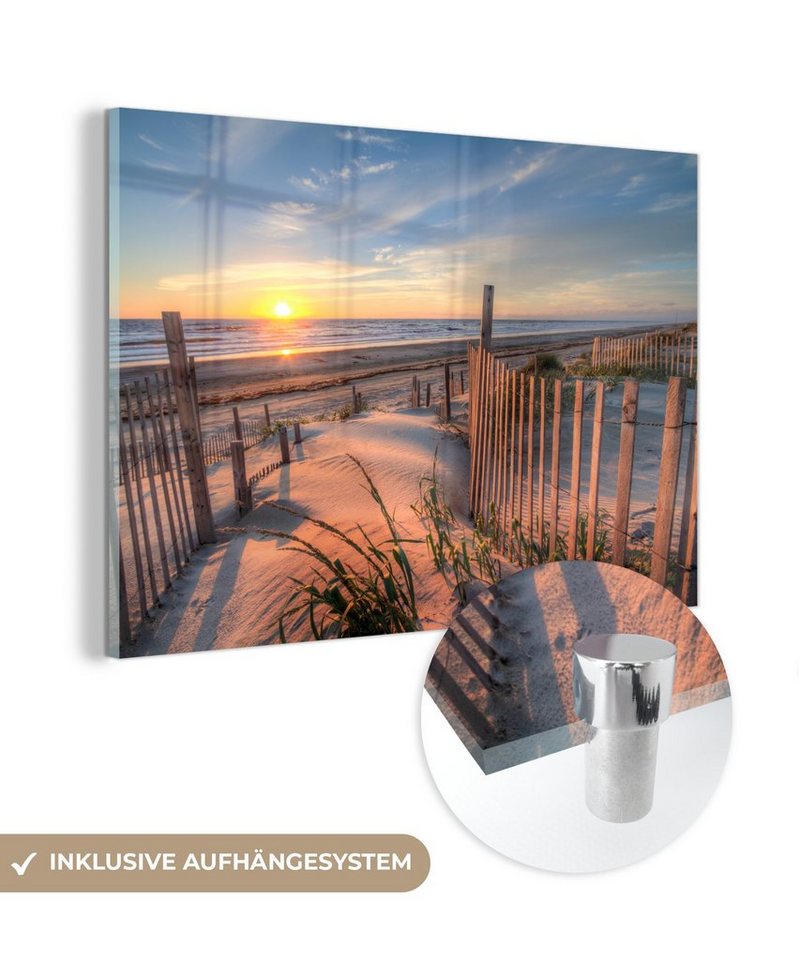 MuchoWow Acrylglasbild Strand - Meer - Düne - Sonnenuntergang - Landschaft, (1 St), Glasbilder - Bilder auf Glas Wandbild - Foto auf Glas - Wanddekoration von MuchoWow