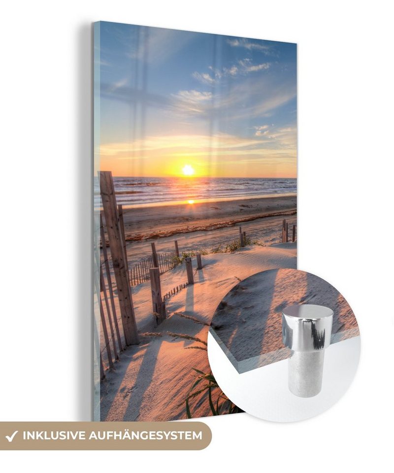 MuchoWow Acrylglasbild Strand - Meer - Düne - Sonnenuntergang - Landschaft, (1 St), Glasbilder - Bilder auf Glas Wandbild - Foto auf Glas - Wanddekoration von MuchoWow