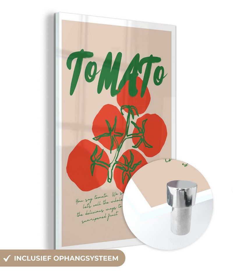 MuchoWow Acrylglasbild Tomaten - Zitat - Lebensmittel - Rot - Grün - Beige, Inkl. Aufhängung, Wandbilder auf Glas Küche, Acrylglas Küchenbilder, 80x120 cm MuchoWow Acrylglasbild Tomaten - Zitat - Lebensmittel - Rot - Grün - Beige, Inkl. Aufhängung, Wandbilder auf Glas Küche, Acrylglas Küchenbilder, 80x120 cm von MuchoWow