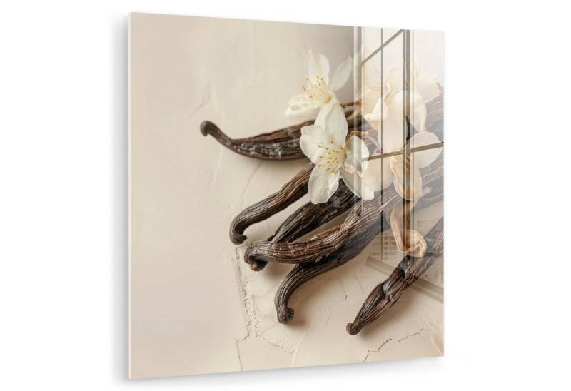 MuchoWow Acrylglasbild Vanille - Geblümt - Beige, Inkl. Aufhängung, Bilder auf Glas Wandbild, Wanddeko Wohnzimmer Badezimmer, 20x20 cm von MuchoWow