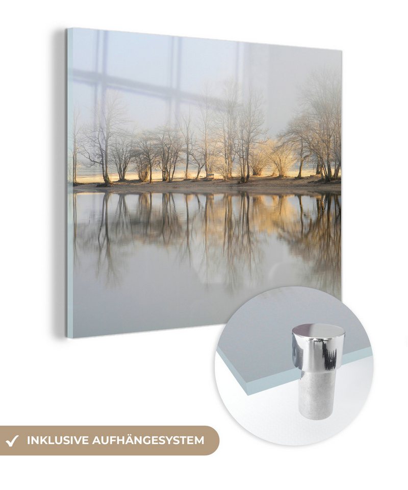 MuchoWow Acrylglasbild Wasser - Bäume - Natur - Landschaft, (1 St), Bilder auf Glas Wandbild, Wanddeko Wohnzimmer, 20x20 cm von MuchoWow