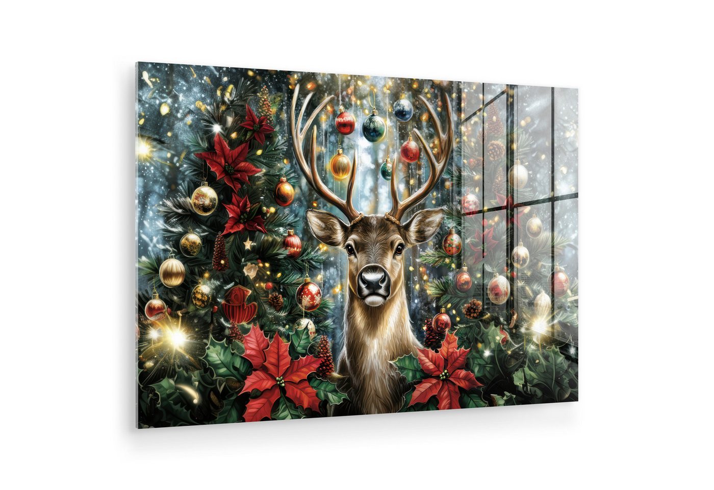 MuchoWow Acrylglasbild Weihnachtsfeier - Tannenwald - Rot, Inkl. Aufhängung, Glasbilder Wohnzimmer, Schlafzimmer, Flur & Esszimmer, 30x20 cm von MuchoWow