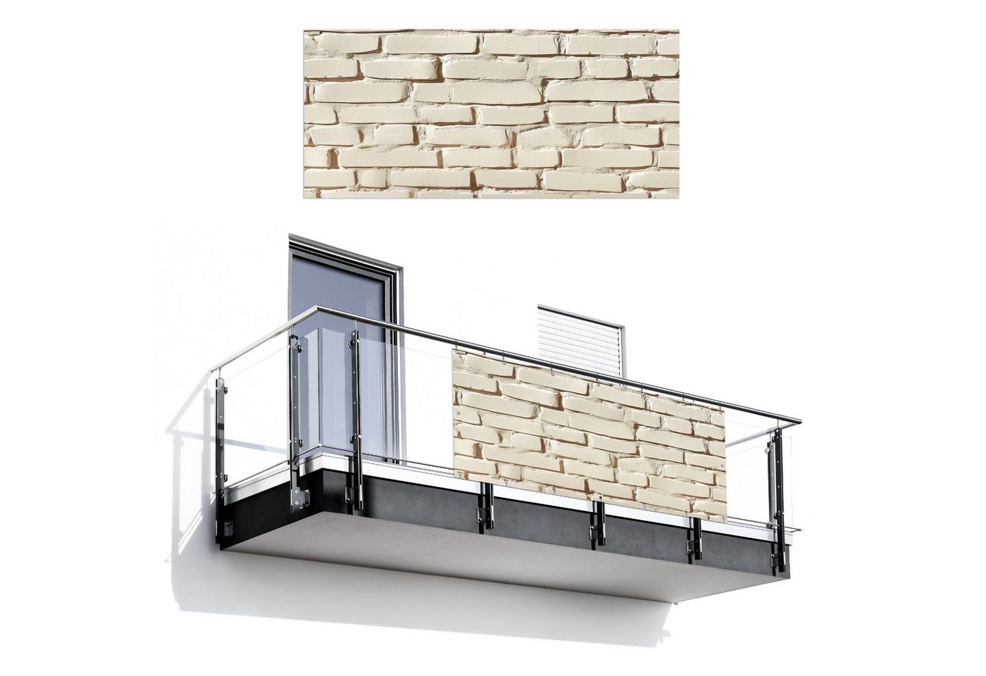 MuchoWow Balkonsichtschutz Ziegel - Wand - Licht - Weiß (1-St) Balkon Sichtschutz 90x200, Windschutz für Zaun PVC, 200x90 cm von MuchoWow