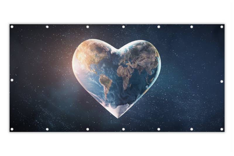 MuchoWow Balkonsichtschutz Globus - Herz - Raum (1-St) Balkon Sichtschutz 90x200, Windschutz für Zaun PVC, 200x90 cm von MuchoWow