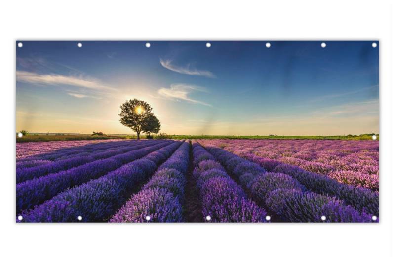 MuchoWow Balkonsichtschutz Lavendel - Sonne - Baum - Blumen - Lila (1-St) Balkon Sichtschutz 90x200, Windschutz für Zaun PVC, 200x90 cm von MuchoWow