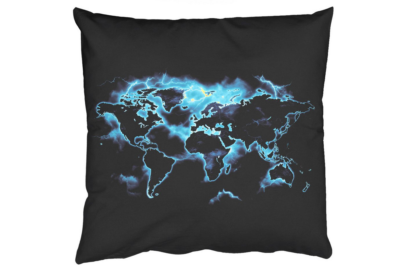 MuchoWow Dekokissen Weltkarte - Blitz - Blau, Zierkissen mit Füllung für Wohnzimmer, Sofakissen, 40x40 cm MuchoWow Dekokissen Weltkarte - Blitz - Blau, Zierkissen mit Füllung für Wohnzimmer, Sofakissen, 40x40 cm von MuchoWow