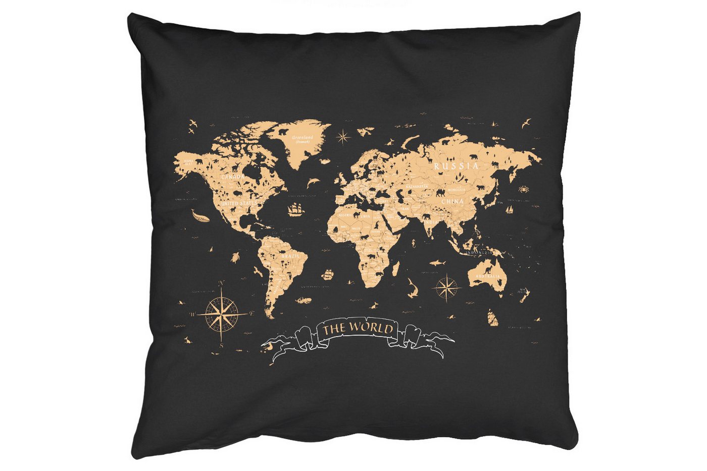MuchoWow Dekokissen Weltkarte - Beige - Schwarz, Zierkissen mit Füllung für Wohnzimmer, Sofakissen, 40x40 cm MuchoWow Dekokissen Weltkarte - Beige - Schwarz, Zierkissen mit Füllung für Wohnzimmer, Sofakissen, 40x40 cm von MuchoWow