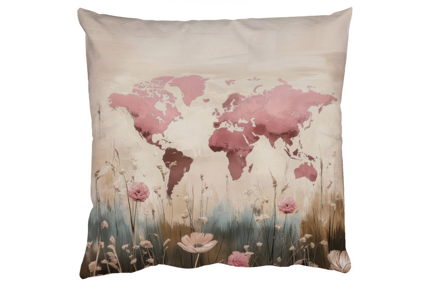 MuchoWow Dekokissen Weltkarte - Rosa - Blumen, Zierkissen mit Füllung für Wohnzimmer, Sofakissen, 40x40 cm MuchoWow Dekokissen Weltkarte - Rosa - Blumen, Zierkissen mit Füllung für Wohnzimmer, Sofakissen, 40x40 cm von MuchoWow