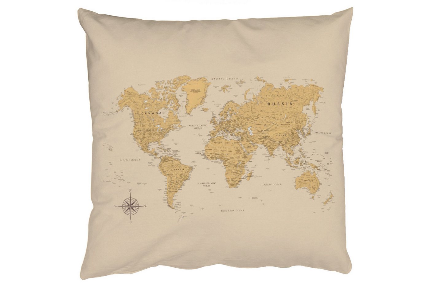 MuchoWow Dekokissen Weltkarte - Realistisch - Beige, Zierkissen mit Füllung für Wohnzimmer, Sofakissen, 40x40 cm MuchoWow Dekokissen Weltkarte - Realistisch - Beige, Zierkissen mit Füllung für Wohnzimmer, Sofakissen, 40x40 cm von MuchoWow