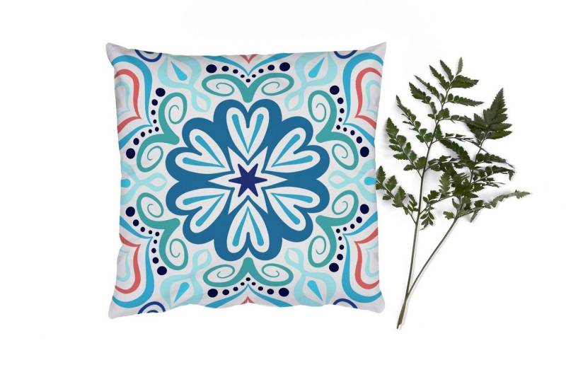 MuchoWow Dekokissen Blume - Blau - Mandala - böhmisch, Zierkissen mit Füllung für Wohnzimmer, Sofakissen, 40x40 cm von MuchoWow