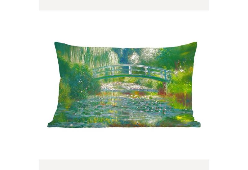 MuchoWow Dekokissen Brücke - Holz - Teich - Seerosen, Dekoration, Zierkissen, Kissen mit Füllung, 50x30 cm von MuchoWow
