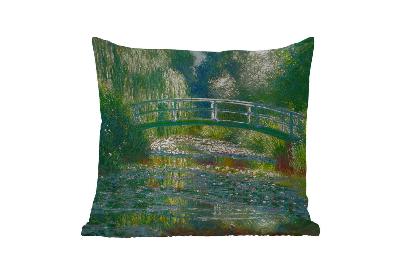 MuchoWow Dekokissen Brücke - Holz - Teich - Seerosen, Kissenbezüge, Kissenhülle, Kissen, Outdoor, 40x40 cm von MuchoWow