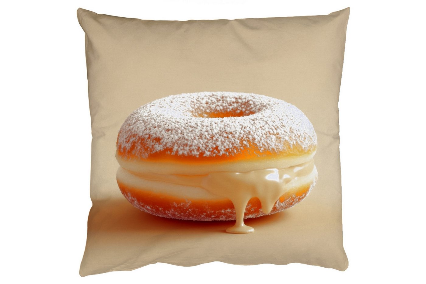 MuchoWow Dekokissen Donut - Cremig - Puderzucker - Beige, Zierkissen mit Füllung für Wohnzimmer, Sofakissen, 40x40 cm MuchoWow Dekokissen Donut - Cremig - Puderzucker - Beige, Zierkissen mit Füllung für Wohnzimmer, Sofakissen, 40x40 cm von MuchoWow