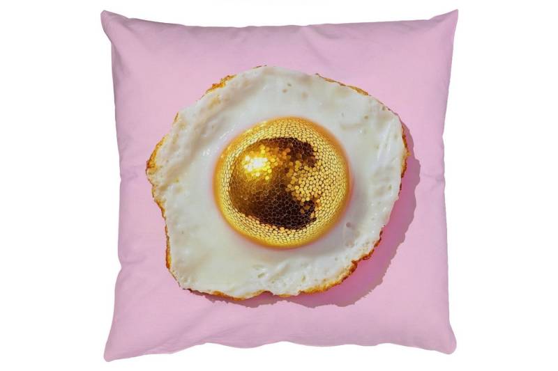 MuchoWow Dekokissen Ei - Disco - Frühstück - Glitzer, Zierkissen mit Füllung für Wohnzimmer, Sofakissen, 40x40 cm von MuchoWow