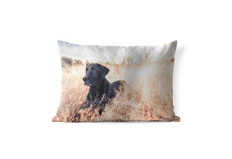 MuchoWow Dekokissen Ein Labrador Retriever liegt im hohen Gras, Outdoor-Dekorationskissen, Kissen, Kissenbezug, 50x30 cm von MuchoWow
