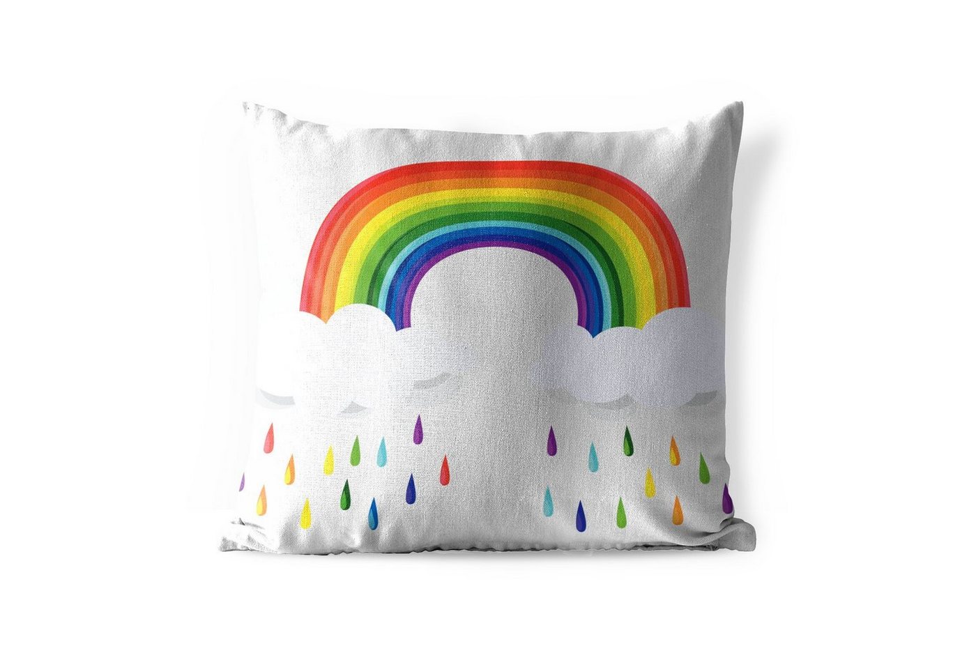 MuchoWow Dekokissen Eine Illustration eines Regenbogens mit Wolken und Regenbogentropfen, Kissenbezüge, Kissenhülle, Dekokissen, Dekokissenbezug, Outdoor von MuchoWow