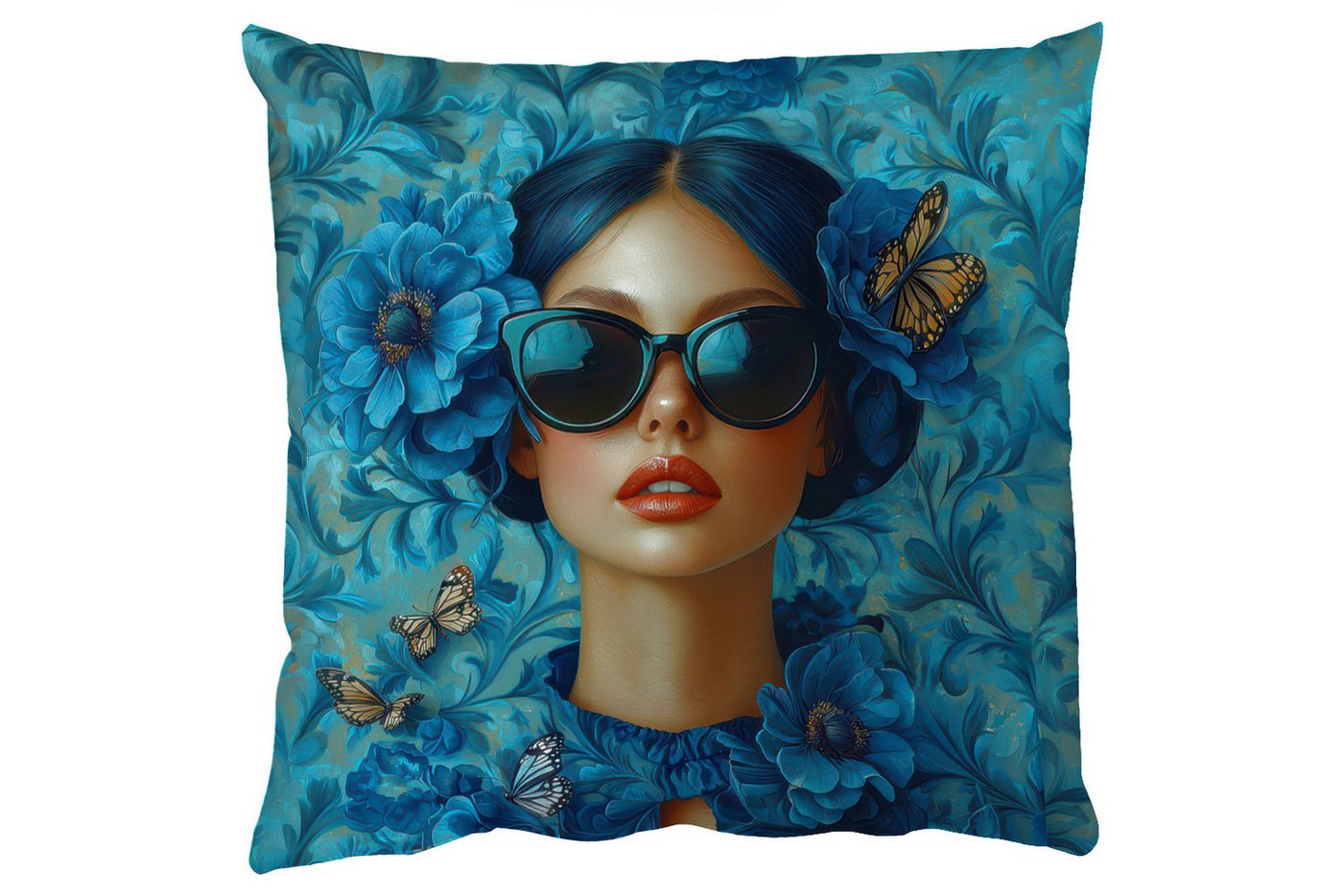 MuchoWow Dekokissen Frau - Blumen - Schmetterlinge - Blau - Abstrakt, Zierkissen mit Füllung für Wohnzimmer, Sofakissen, 40x40 cm MuchoWow Dekokissen Frau - Blumen - Schmetterlinge - Blau - Abstrakt, Zierkissen mit Füllung für Wohnzimmer, Sofakissen, 40x40 cm von MuchoWow