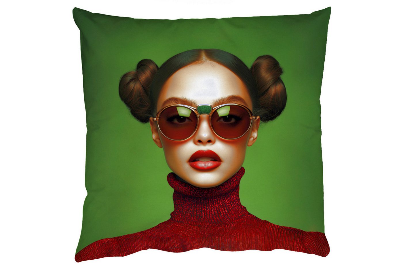 MuchoWow Dekokissen Frau - Grün - Brille - Ästhetisch - Modern, Zierkissen mit Füllung für Wohnzimmer, Sofakissen, 40x40 cm MuchoWow Dekokissen Frau - Grün - Brille - Ästhetisch - Modern, Zierkissen mit Füllung für Wohnzimmer, Sofakissen, 40x40 cm von MuchoWow