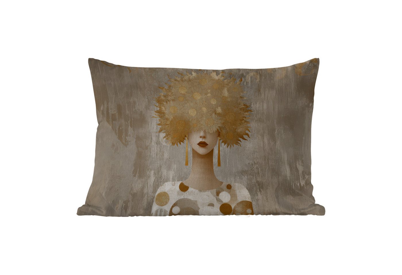 MuchoWow Dekokissen Gold - Porträt - Frau, Outdoor-Dekorationskissen, Kissen, Kissenbezug, 50x30 cm von MuchoWow