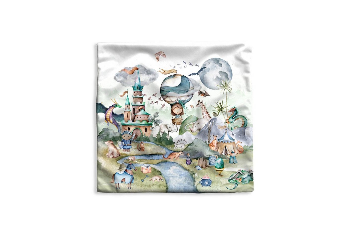 MuchoWow Dekokissen Kinder - Heißluftballon - Drache - Jungen - Burg - Aquarell, Kissenbezüge, Kissenhülle, Deko Kissenbezug, Kissen, 40x40 cm MuchoWow Dekokissen Kinder - Heißluftballon - Drache - Jungen - Burg - Aquarell, Kissenbezüge, Kissenhülle, Deko Kissenbezug, Kissen, 40x40 cm von MuchoWow