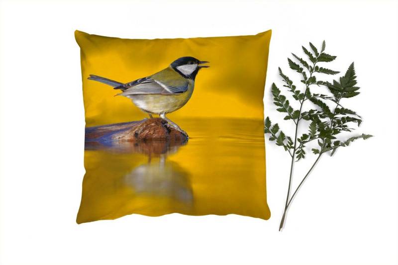 MuchoWow Dekokissen Kohlmeise - Vogel - Wasser, Zierkissen mit Füllung für Wohnzimmer, Sofakissen, 40x40 cm von MuchoWow