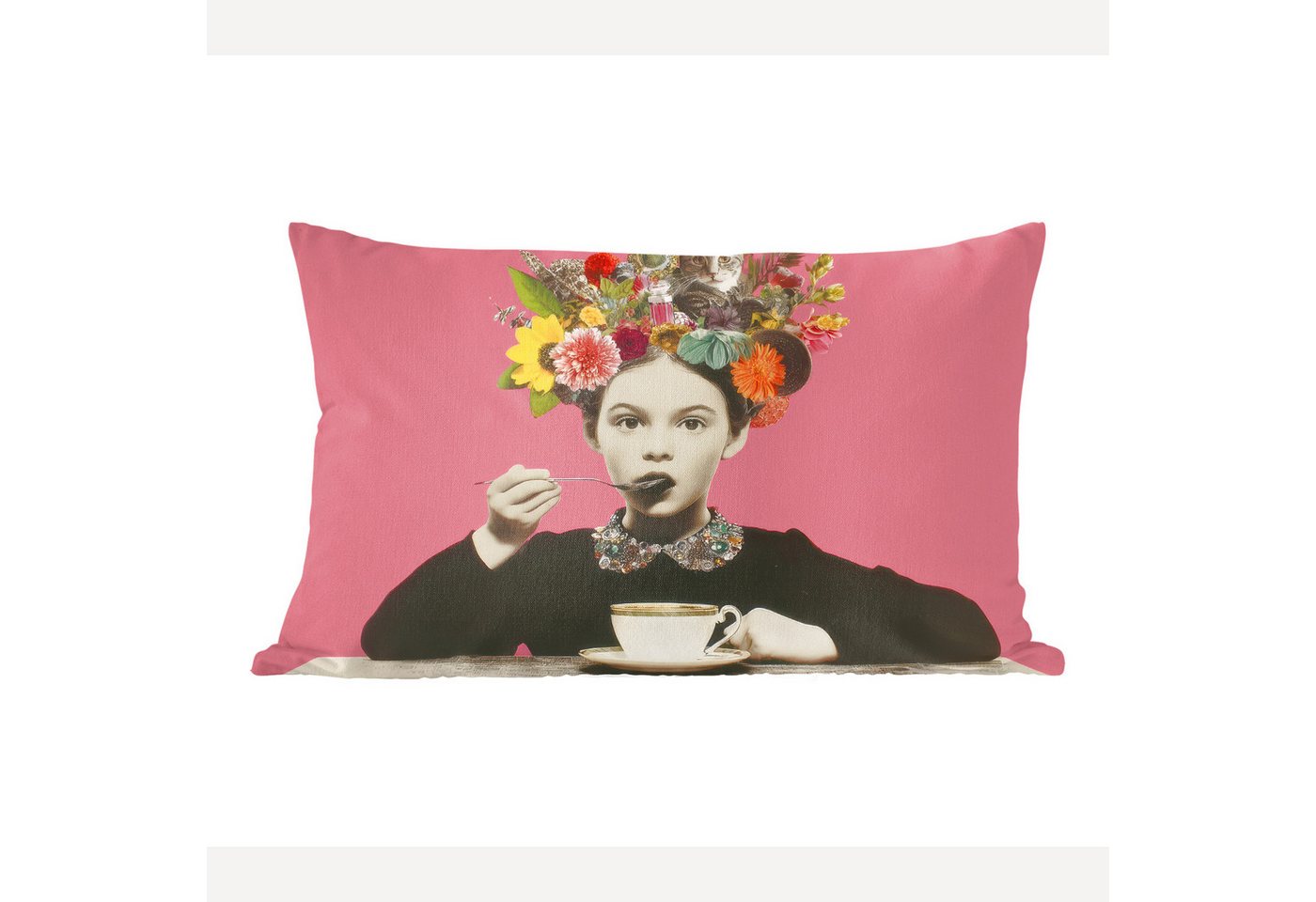 MuchoWow Dekokissen Mädchen - Tasse - Blumen - Rosa, Zierkissen mit Füllung für Wohnzimmer, Sofakissen, 40x40 cm MuchoWow Dekokissen Mädchen - Tasse - Blumen - Rosa, Zierkissen mit Füllung für Wohnzimmer, Sofakissen, 40x40 cm von MuchoWow