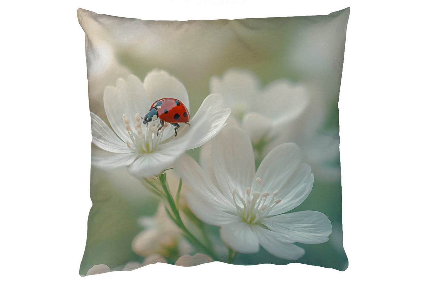 MuchoWow Dekokissen Marienkäfer - Blumen - Weiß, Zierkissen mit Füllung für Wohnzimmer, Sofakissen, 40x40 cm MuchoWow Dekokissen Marienkäfer - Blumen - Weiß, Zierkissen mit Füllung für Wohnzimmer, Sofakissen, 40x40 cm von MuchoWow