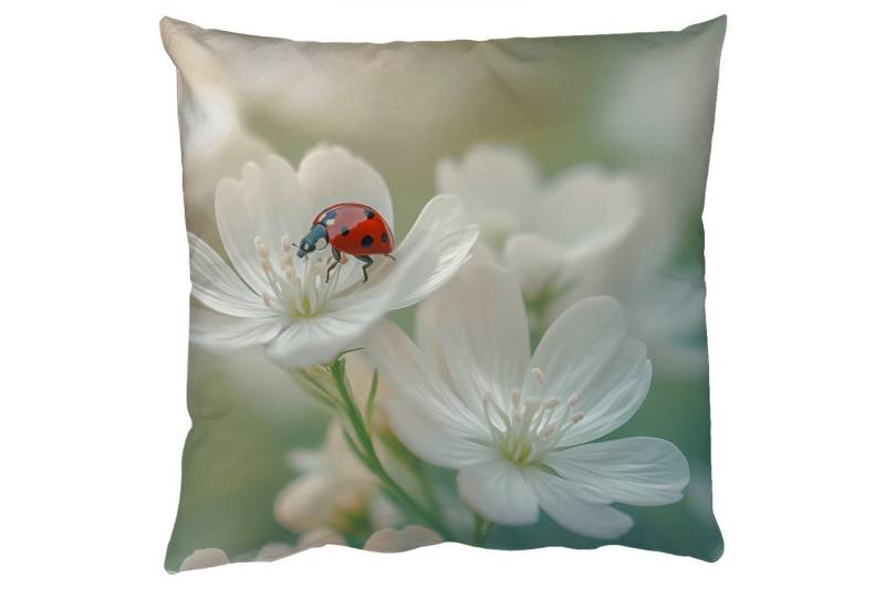 MuchoWow Dekokissen Marienkäfer - Blumen - Weiß, Zierkissen mit Füllung für Wohnzimmer, Sofakissen, 40x40 cm von MuchoWow