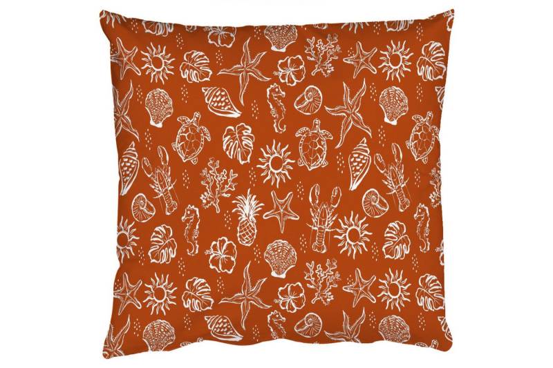 MuchoWow Dekokissen Meer - Seepferdchen - Hummer - Braun, Zierkissen mit Füllung für Wohnzimmer, Sofakissen, 40x40 cm von MuchoWow