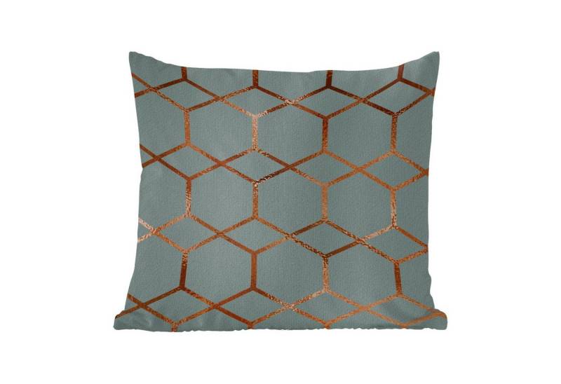 MuchoWow Dekokissen Muster - Luxus - Blau - Bronze, Zierkissen mit Füllung für Wohnzimmer, Sofakissen, 40x40 cm von MuchoWow