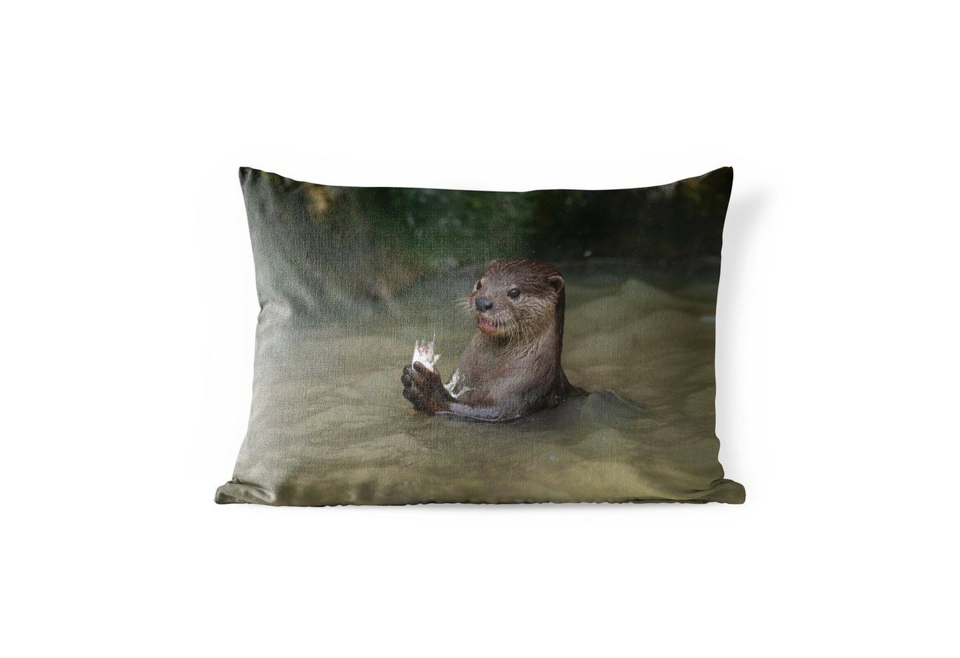 MuchoWow Dekokissen Otter mit Futter im Wasser, Outdoor-Dekorationskissen, Polyester, Dekokissenbezug, Kissenhülle von MuchoWow