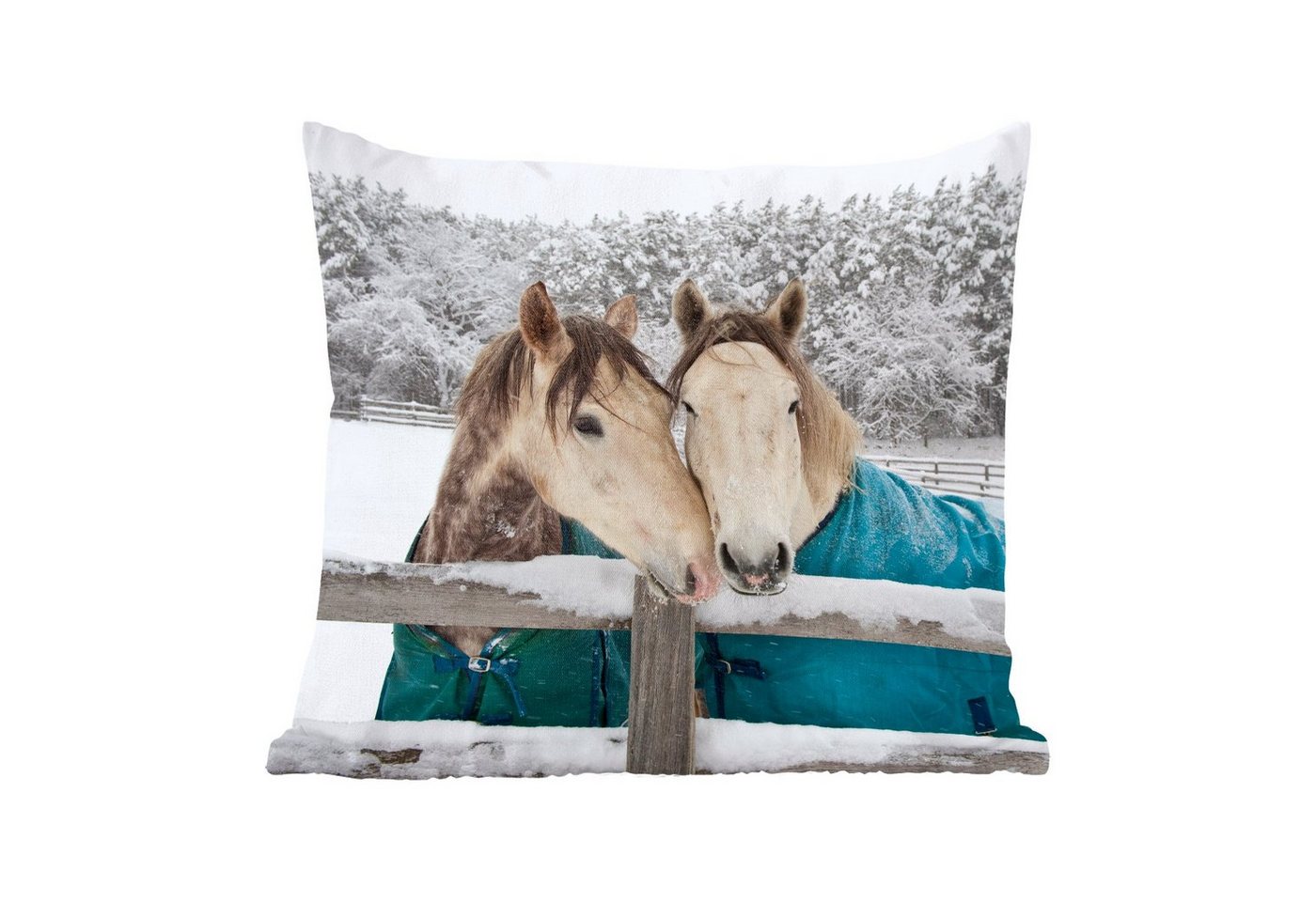 MuchoWow Dekokissen Pferde - Decke - Schnee, Zierkissen mit Füllung für Wohzimmer, Schlafzimmer, Deko, Sofakissen von MuchoWow