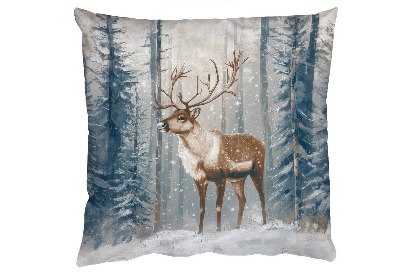 MuchoWow Dekokissen Rentier - Schnee - Wald - Weiß, Zierkissen mit Füllung für Wohnzimmer, Sofakissen, 40x40 cm MuchoWow Dekokissen Rentier - Schnee - Wald - Weiß, Zierkissen mit Füllung für Wohnzimmer, Sofakissen, 40x40 cm von MuchoWow