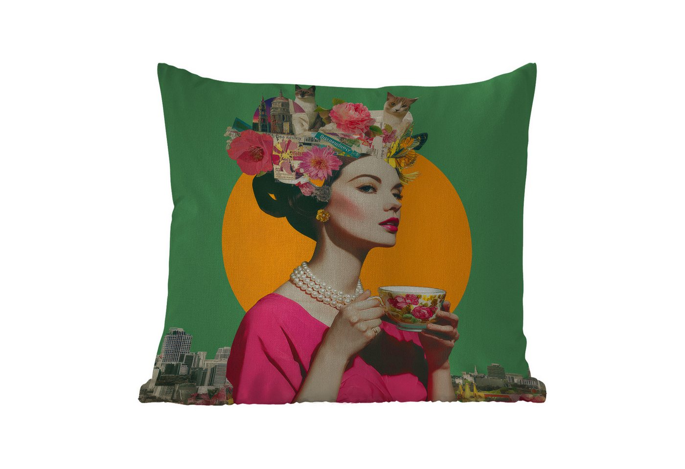 MuchoWow Dekokissen Retro - Frau - Stadt - Sonne, Kissenbezüge, Kissenhülle, Kissen, Outdoor, 40x40 cm MuchoWow Dekokissen Retro - Frau - Stadt - Sonne, Kissenbezüge, Kissenhülle, Kissen, Outdoor, 40x40 cm von MuchoWow