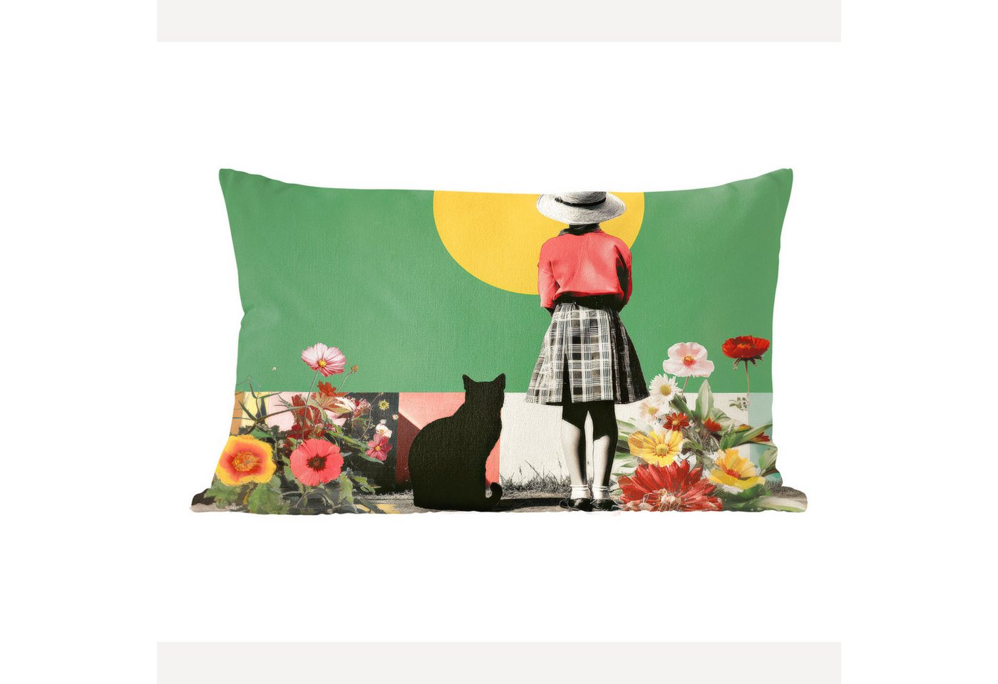 MuchoWow Dekokissen Retro - Mädchen - Katze - Sonne, Zierkissen mit Füllung für Wohnzimmer, Sofakissen, 40x40 cm MuchoWow Dekokissen Retro - Mädchen - Katze - Sonne, Zierkissen mit Füllung für Wohnzimmer, Sofakissen, 40x40 cm von MuchoWow