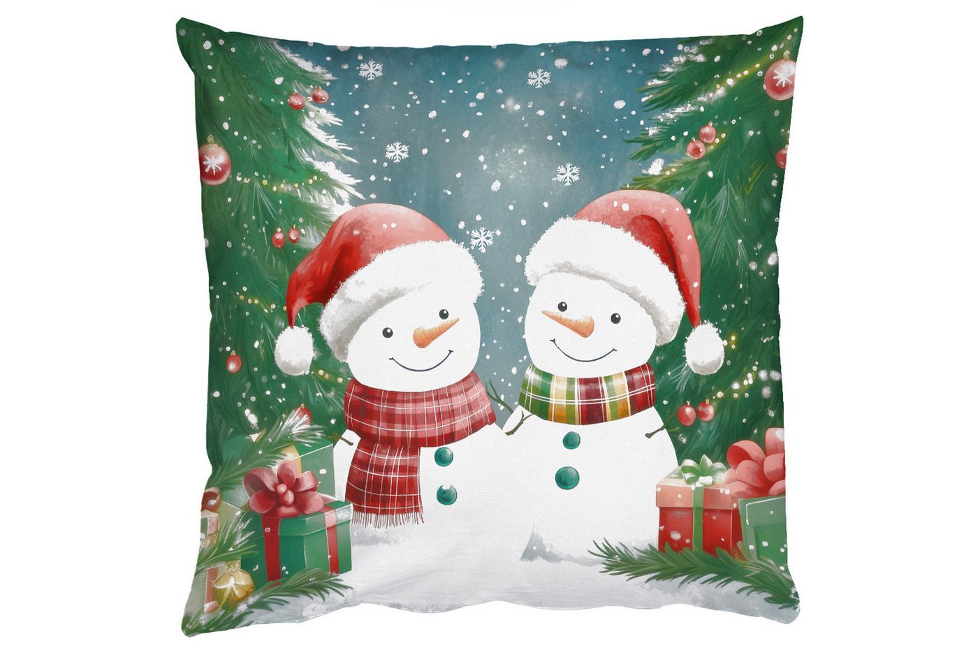 MuchoWow Dekokissen Schneemann - Weihnachtsschnee - Grün - Rot, Zierkissen mit Füllung für Wohnzimmer, Sofakissen, 40x40 cm MuchoWow Dekokissen Schneemann - Weihnachtsschnee - Grün - Rot, Zierkissen mit Füllung für Wohnzimmer, Sofakissen, 40x40 cm von MuchoWow