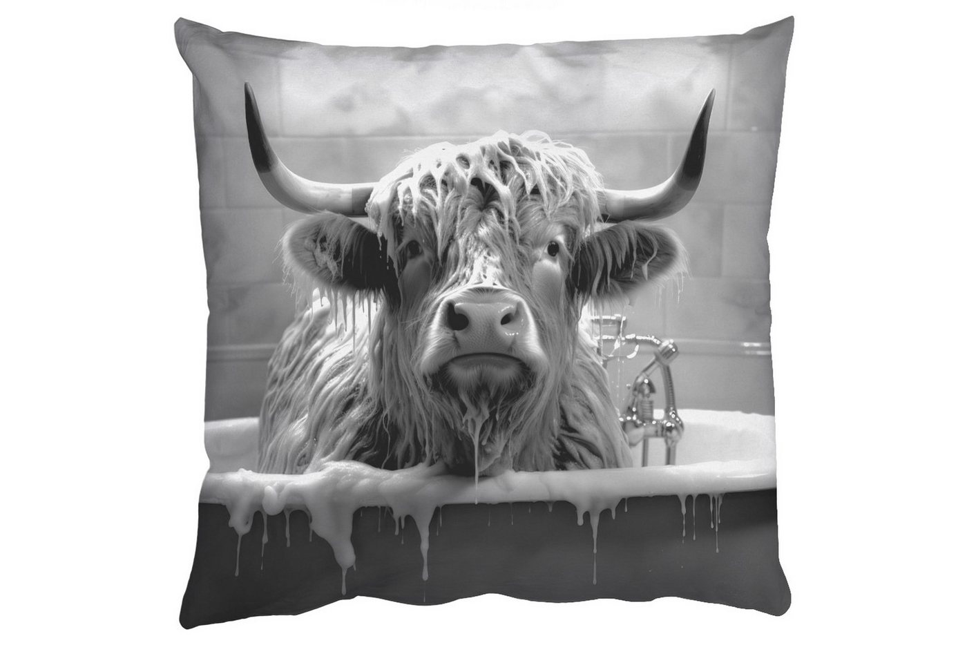 MuchoWow Dekokissen Schottischer Highlander - Schwarz und Weiß - Bad - Schaumstoff, Zierkissen mit Füllung für Wohnzimmer, Sofakissen, 40x40 cm MuchoWow Dekokissen Schottischer Highlander - Schwarz und Weiß - Bad - Schaumstoff, Zierkissen mit Füllung für Wohnzimmer, Sofakissen, 40x40 cm von MuchoWow