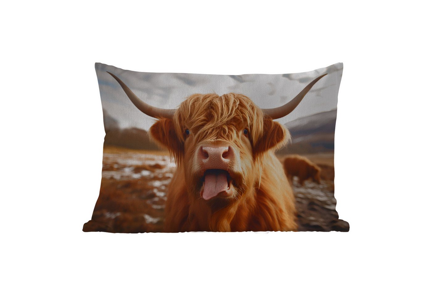 MuchoWow Dekokissen Schottischer Hochländer - Seezunge - Hörner, Outdoor-Dekorationskissen, Kissen, Kissenbezug, 50x30 cm von MuchoWow