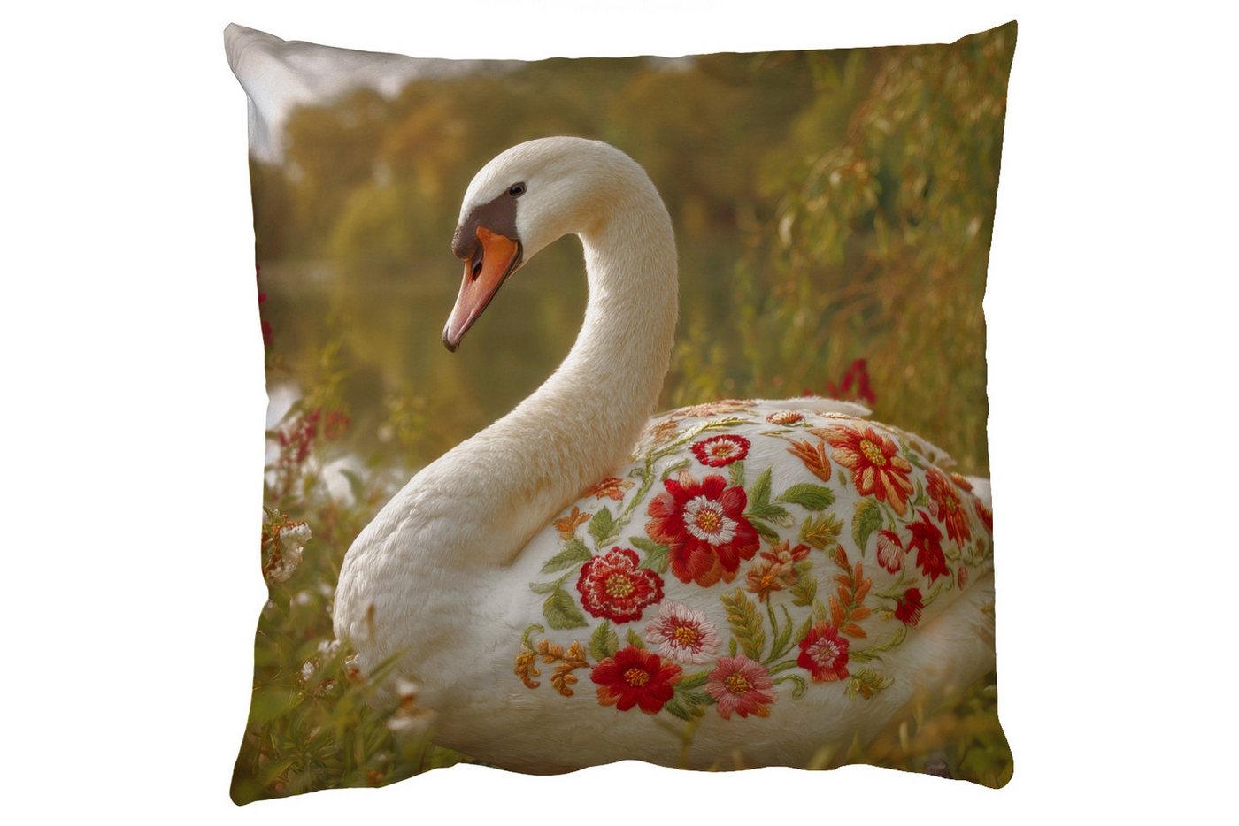 MuchoWow Dekokissen Schwan - Blumen - Natur, Zierkissen mit Füllung für Wohnzimmer, Sofakissen, 40x40 cm MuchoWow Dekokissen Schwan - Blumen - Natur, Zierkissen mit Füllung für Wohnzimmer, Sofakissen, 40x40 cm von MuchoWow