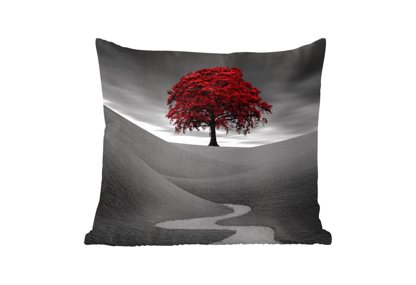 MuchoWow Dekokissen Schwarz-Weiß-Foto mit einem roten Baum, Zierkissen mit Füllung für Wohnzimmer, Sofakissen, 40x40 cm MuchoWow Dekokissen Schwarz-Weiß-Foto mit einem roten Baum, Zierkissen mit Füllung für Wohnzimmer, Sofakissen, 40x40 cm von MuchoWow