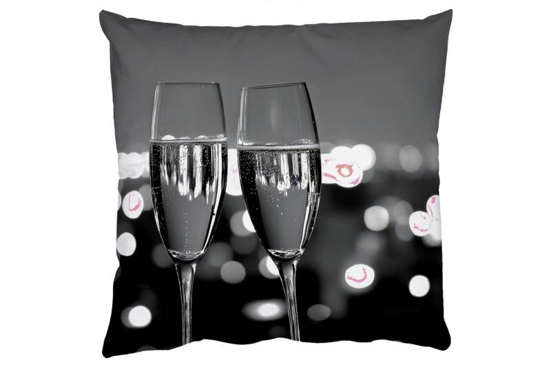 MuchoWow Dekokissen Seifenblasen - Prost - Champagnergläser - Lichter der Stadt, Zierkissen mit Füllung für Wohnzimmer, Sofakissen, 40x40 cm MuchoWow Dekokissen Seifenblasen - Prost - Champagnergläser - Lichter der Stadt, Zierkissen mit Füllung für Wohnzimmer, Sofakissen, 40x40 cm von MuchoWow