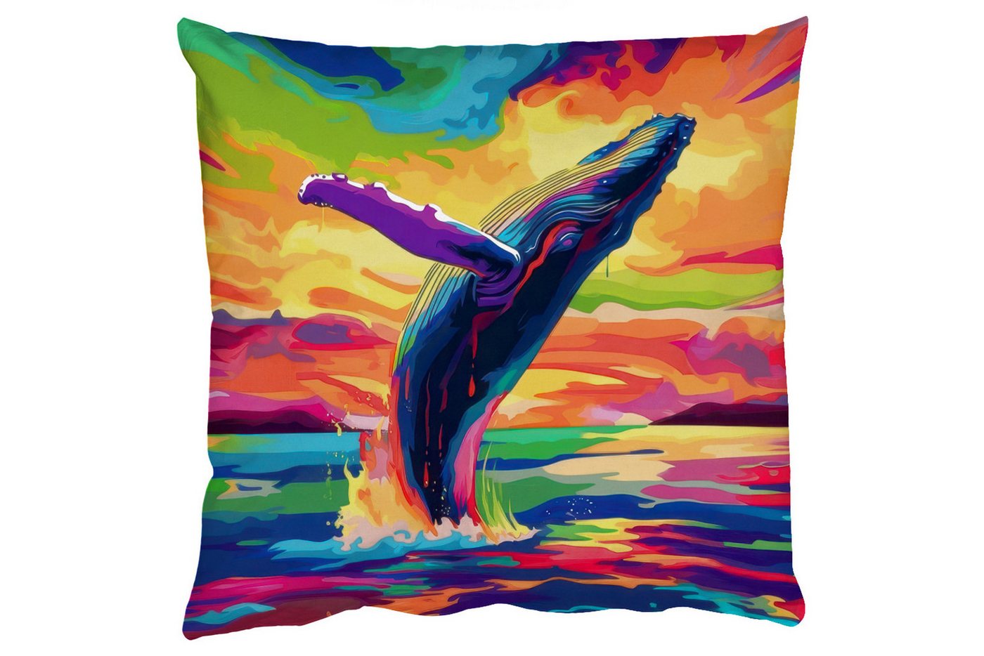 MuchoWow Dekokissen Sonnenuntergang - Wal - Gemalt - Bunt, Zierkissen mit Füllung für Wohnzimmer, Sofakissen, 40x40 cm MuchoWow Dekokissen Sonnenuntergang - Wal - Gemalt - Bunt, Zierkissen mit Füllung für Wohnzimmer, Sofakissen, 40x40 cm von MuchoWow