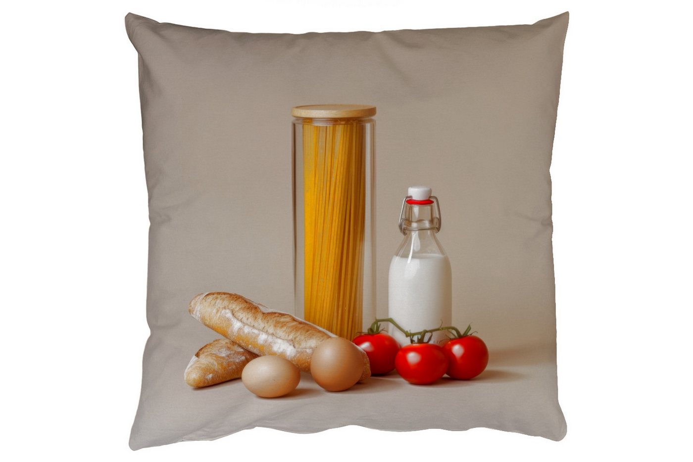MuchoWow Dekokissen Spaghetti - Milch - Tomaten - Eier - Brot, Zierkissen mit Füllung für Wohnzimmer, Sofakissen, 40x40 cm MuchoWow Dekokissen Spaghetti - Milch - Tomaten - Eier - Brot, Zierkissen mit Füllung für Wohnzimmer, Sofakissen, 40x40 cm von MuchoWow