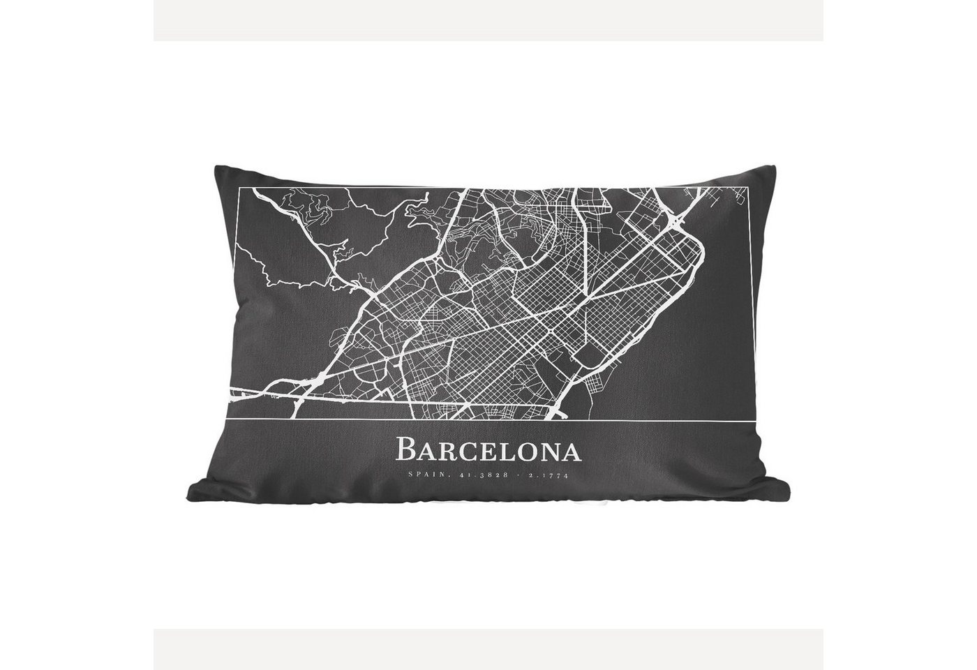 MuchoWow Dekokissen Stadtplan - Barcelona - Karte, Wohzimmer Dekoration, Zierkissen, Dekokissen mit Füllung, Schlafzimmer von MuchoWow