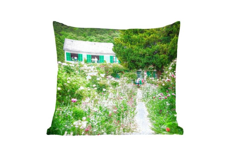 MuchoWow Dekokissen Weg zum Bauernhaus mit Türen im Garten von Monet in Frankreich, Zierkissen mit Füllung für Wohnzimmer, Sofakissen, 40x40 cm von MuchoWow