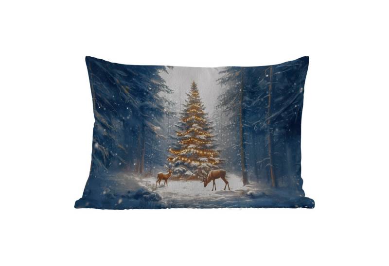 MuchoWow Dekokissen Weihnachtsbeleuchtung - Wald - Hirsche - Dunkelheit, Outdoor-Dekorationskissen, Kissen, Kissenbezug, 50x30 cm von MuchoWow