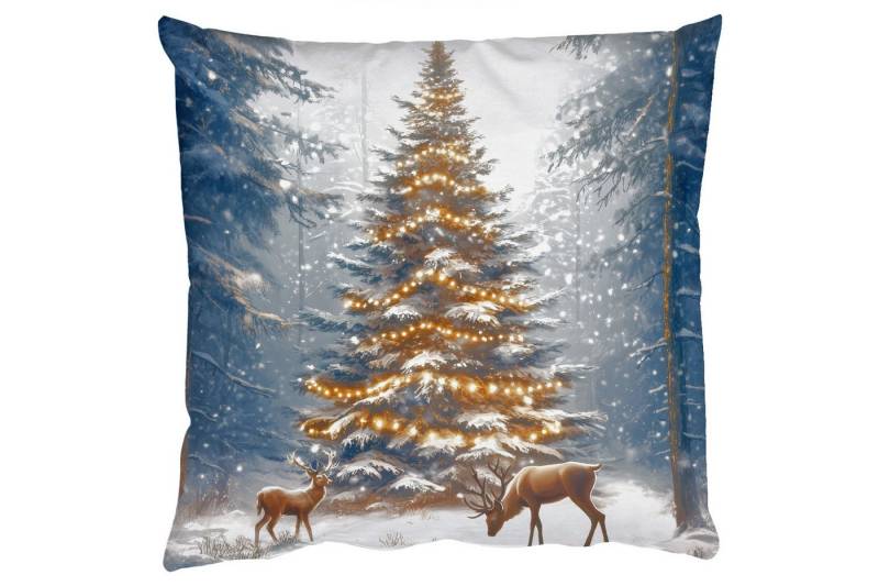 MuchoWow Dekokissen Weihnachtsbeleuchtung - Wald - Hirsche - Dunkelheit, Zierkissen mit Füllung für Wohnzimmer, Sofakissen, 40x40 cm MuchoWow Dekokissen Weihnachtsbeleuchtung - Wald - Hirsche - Dunkelheit, Zierkissen mit Füllung für Wohnzimmer, Sofakissen, 40x40 cm von MuchoWow
