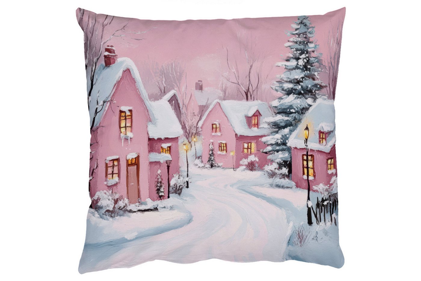 MuchoWow Dekokissen Weihnachtsdorf - Rosa - Winter - Schnee - Häuser, Zierkissen mit Füllung für Wohnzimmer, Sofakissen, 40x40 cm MuchoWow Dekokissen Weihnachtsdorf - Rosa - Winter - Schnee - Häuser, Zierkissen mit Füllung für Wohnzimmer, Sofakissen, 40x40 cm von MuchoWow
