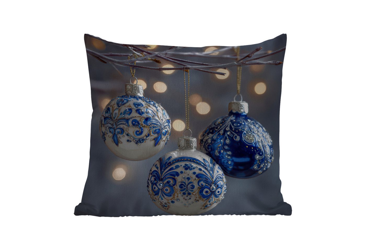 MuchoWow Dekokissen Weihnachtskugel - Dekoriert - Blau, Kissenbezüge, Kissenhülle, Kissen, Outdoor, 40x40 cm von MuchoWow